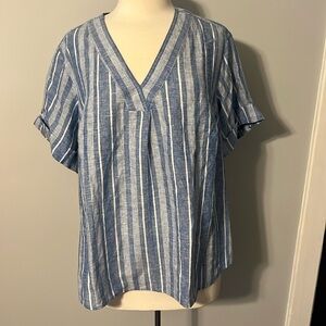 Blue stripe linen blend shirt